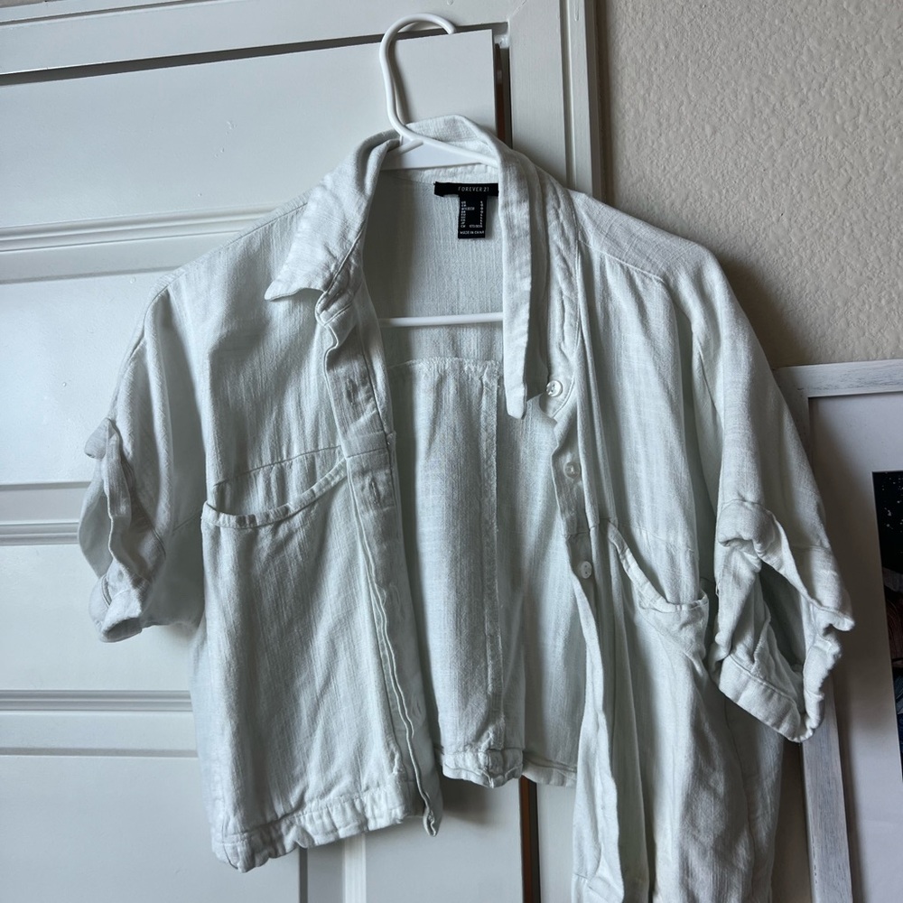 White Cropped Button-Up Shirt